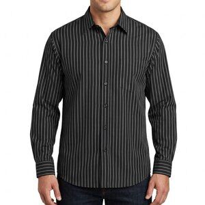 Linea Dôme Men's 2XL Black Pinstripe Button Down Shirt 100% Cotton